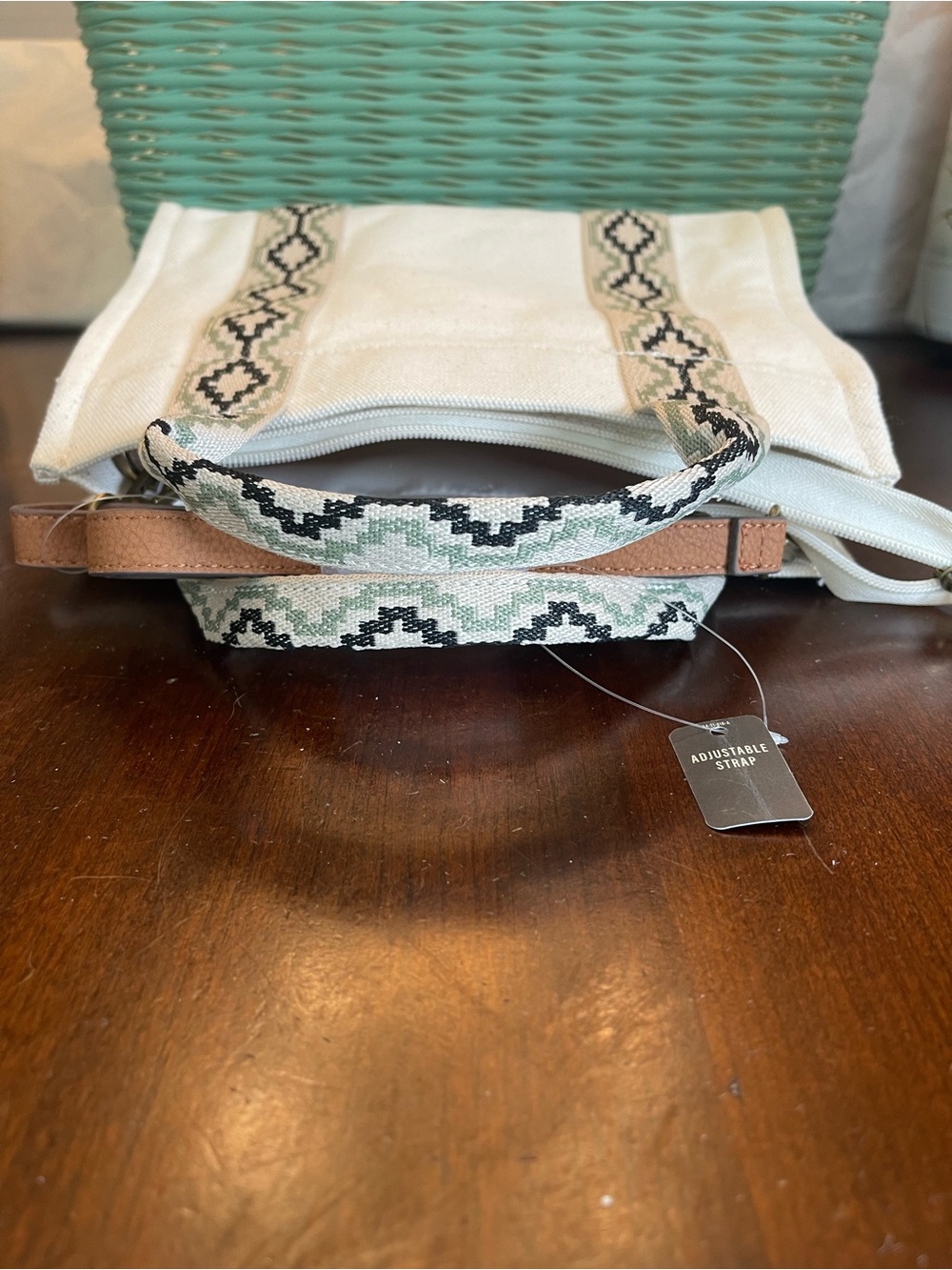 NWT a.n.a Cream Woven Tote Bag geometric Southwestern-style diamond pattern - Picture 8 of 10